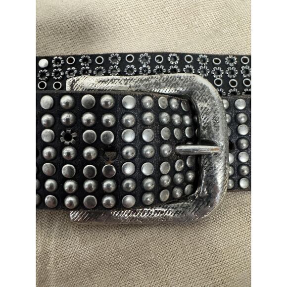 Leather Island Belt Mens 36 Black Studded Grommet Distressed Buckle Rock LI561 - Picture 3 of 14